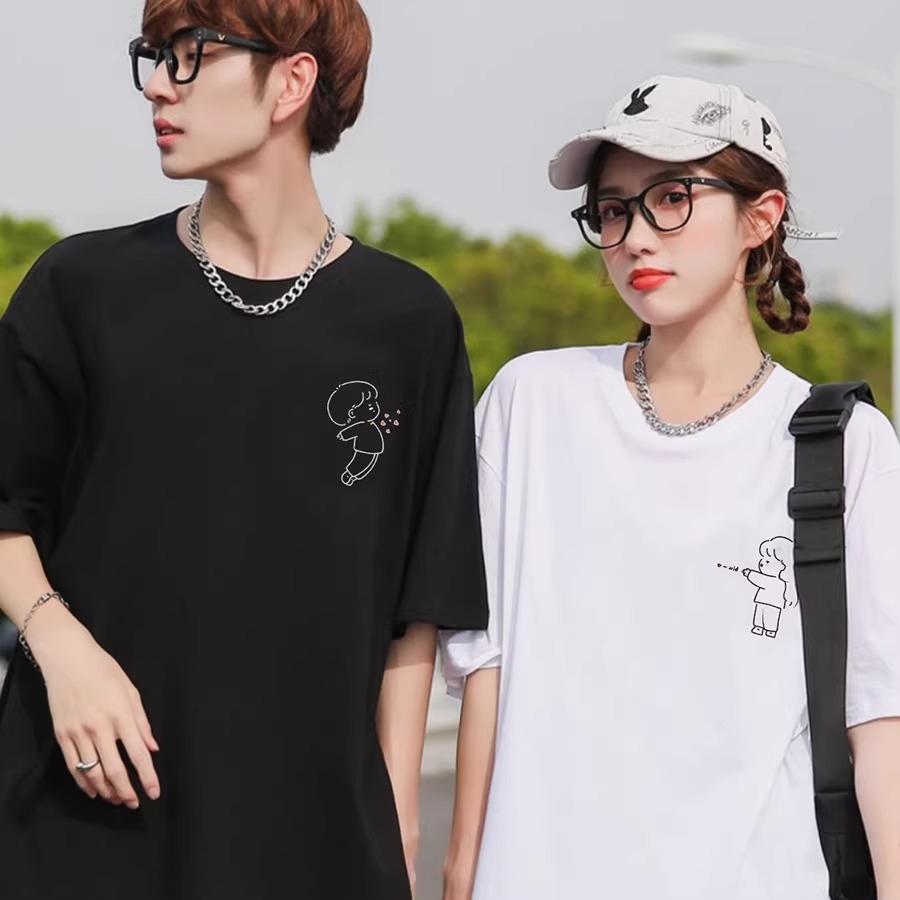 【2点セット】カップルペアルック ハート・ショット リンクTシャツ