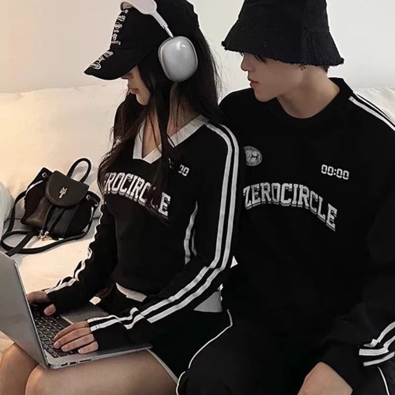 【2点セット】カップルペアルック タイムリンクライン 長袖Tシャツ 