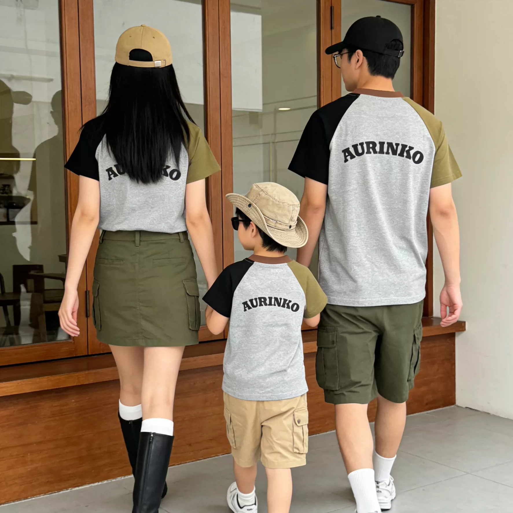 親子ペアルック ヴィンテージライク・ラグランTシャツ＆ロンパース