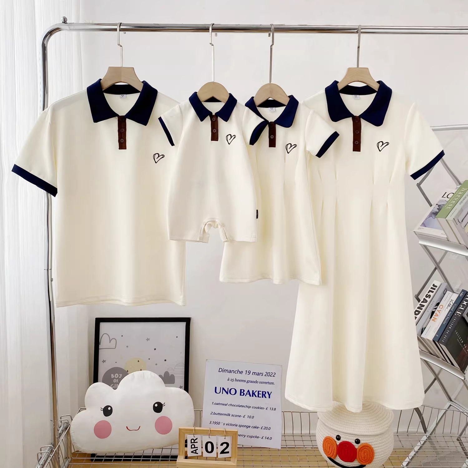 親子ペアルック ハートリンク 胸元ロゴが可愛いポロ＆ワンピース