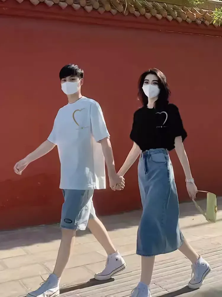 カップルペアルック つながるハートTシャツ