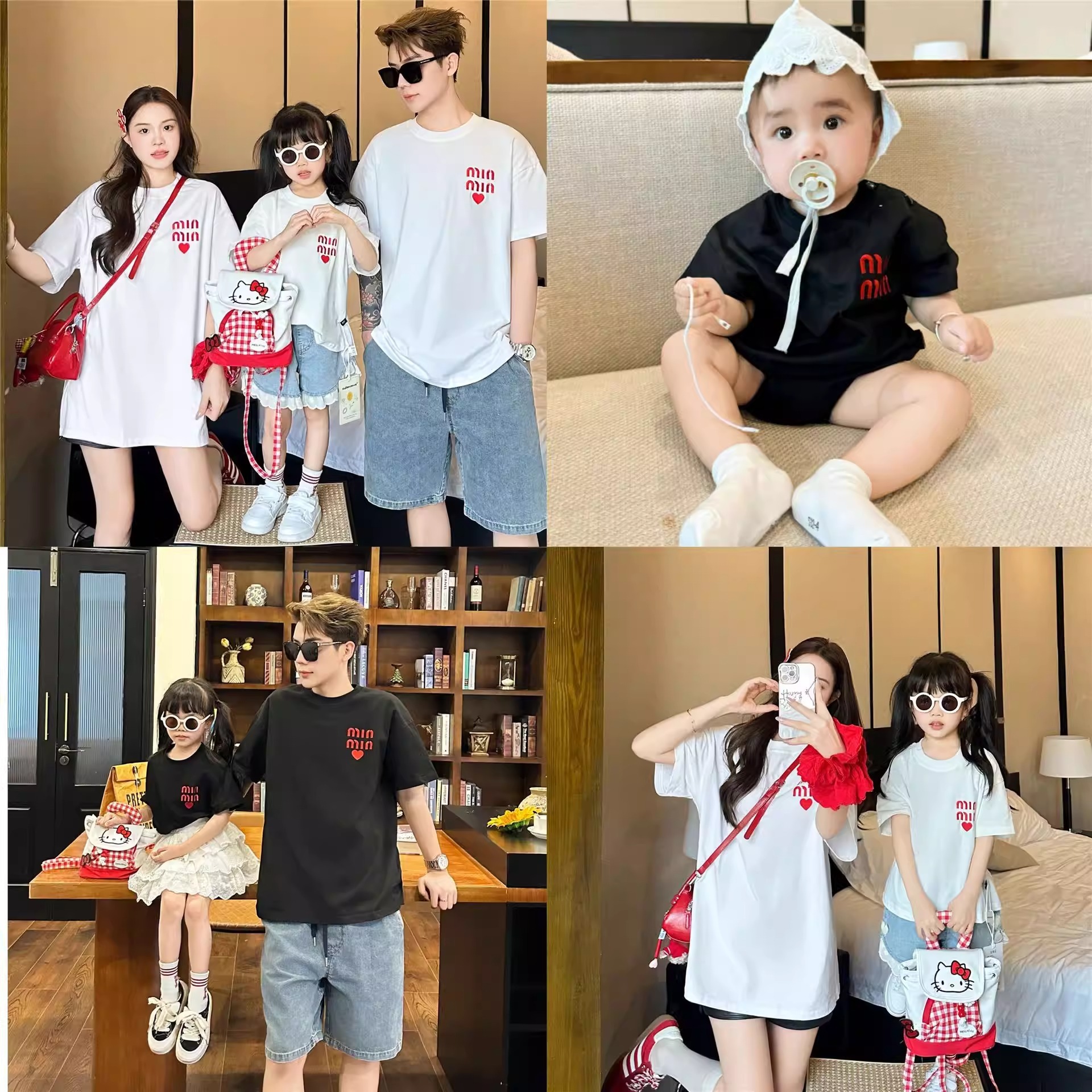 親子ペアルック MINハート Tシャツ・ロンパース