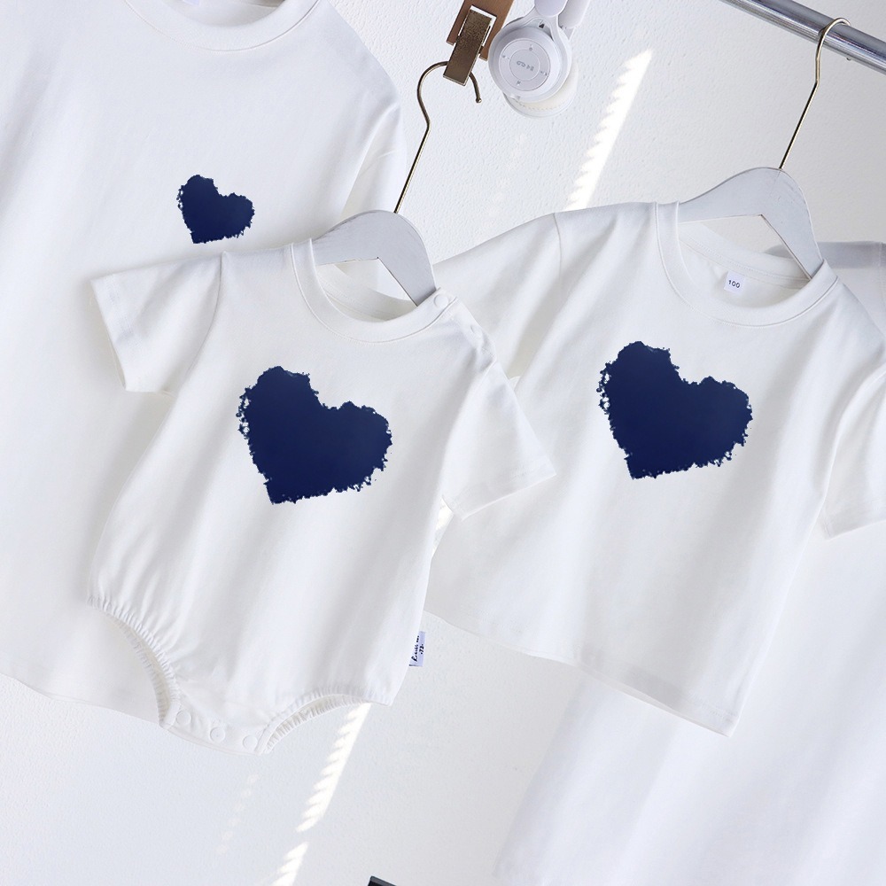 親子ペアルック ペイントタッチハート 白Tシャツ