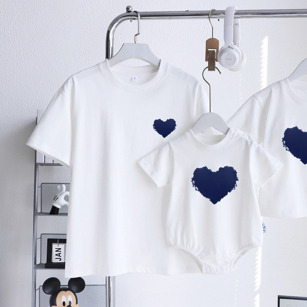親子ペアルック ペイントタッチハート 白Tシャツ