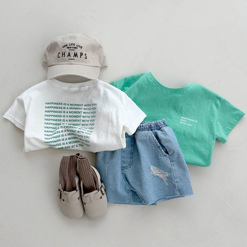 親子ペアルック 「Happiness」 ミント＆ホワイト Tシャツ