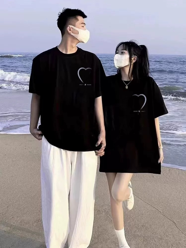 カップルペアルック つながるハートTシャツ