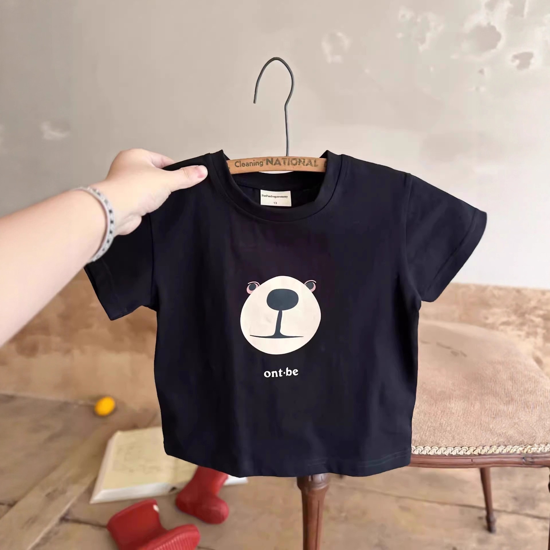 親子ペアルック モノトーン・アニマルフェイスTシャツ