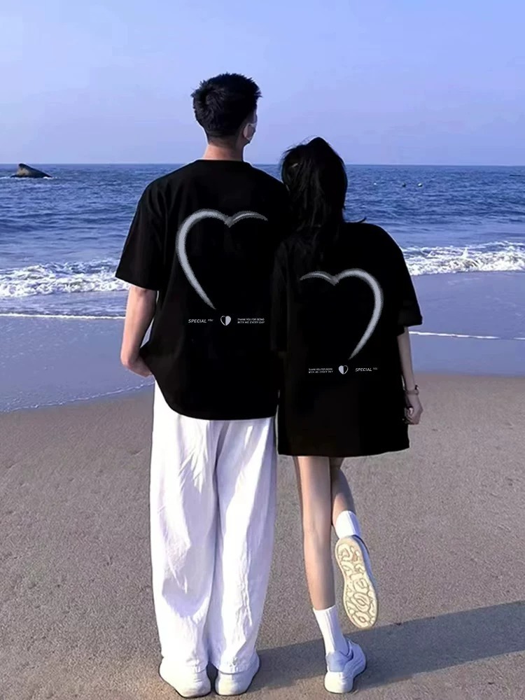 カップルペアルック つながるハートTシャツ