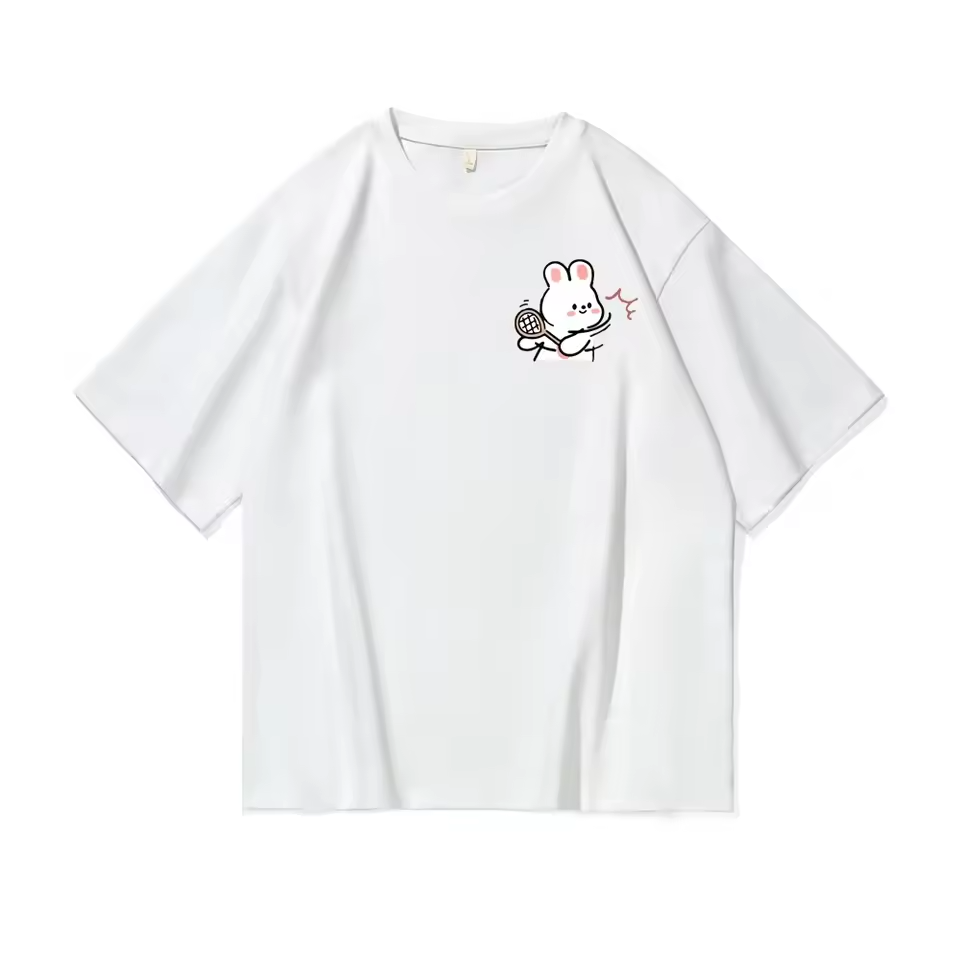 カップルペアルック うさぎ＆くま ハートのラリーTシャツ