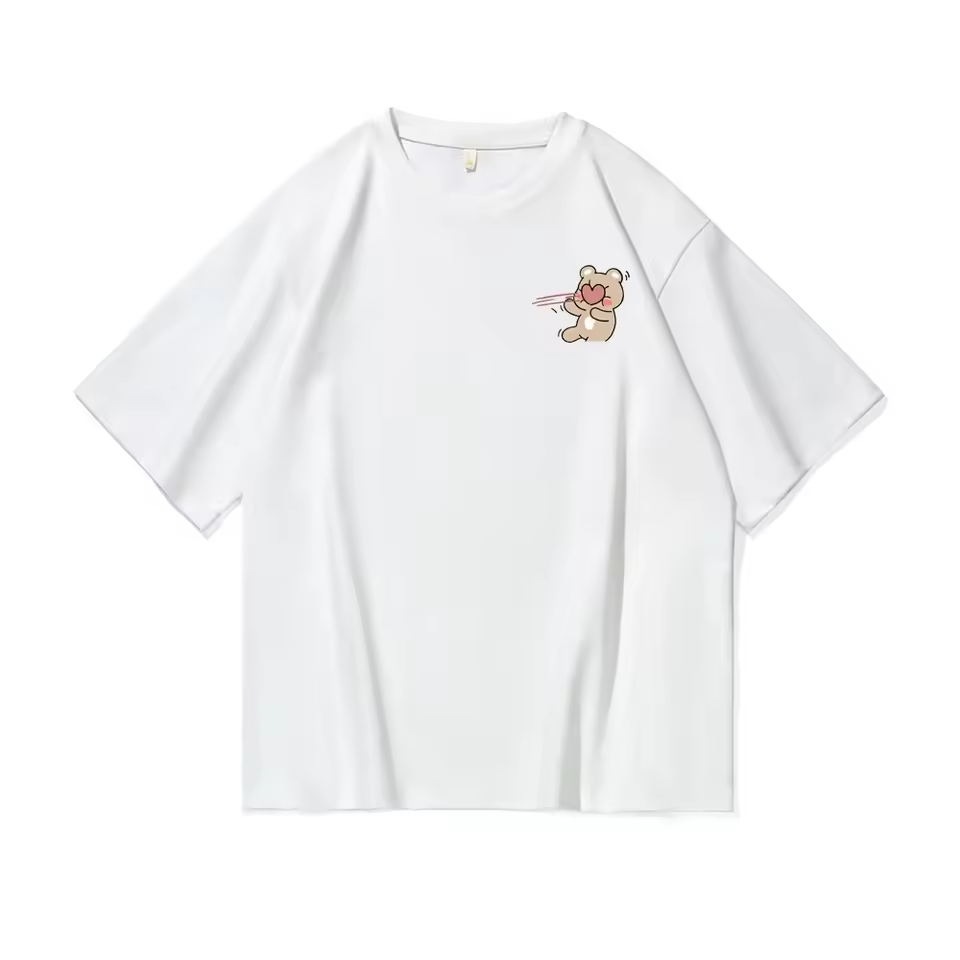 カップルペアルック うさぎ＆くま ハートのラリーTシャツ
