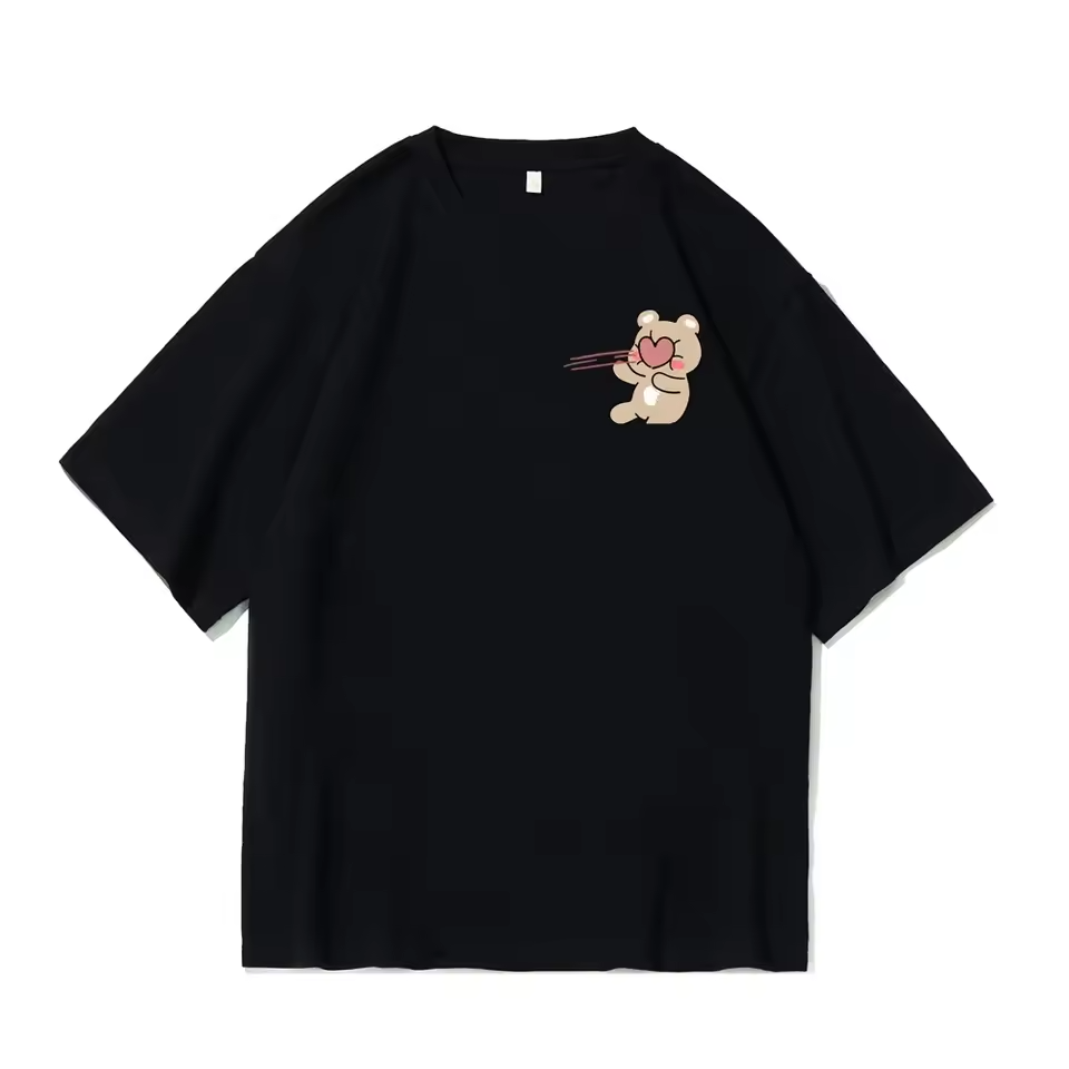 カップルペアルック うさぎ＆くま ハートのラリーTシャツ