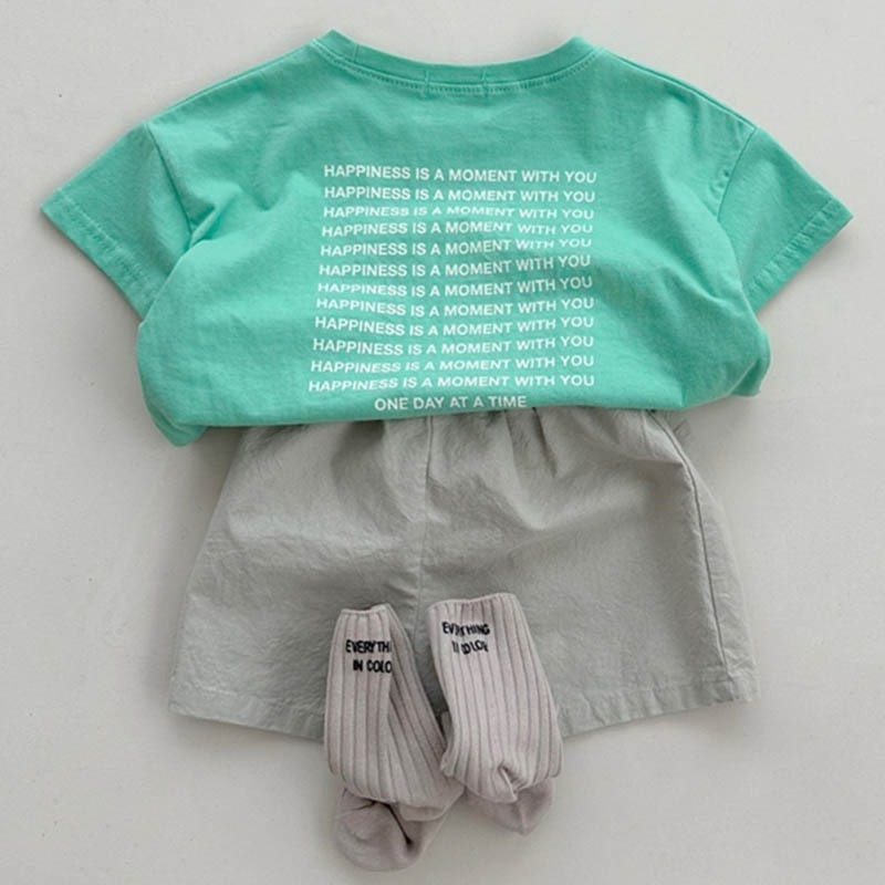 親子ペアルック 「Happiness」 ミント＆ホワイト Tシャツ