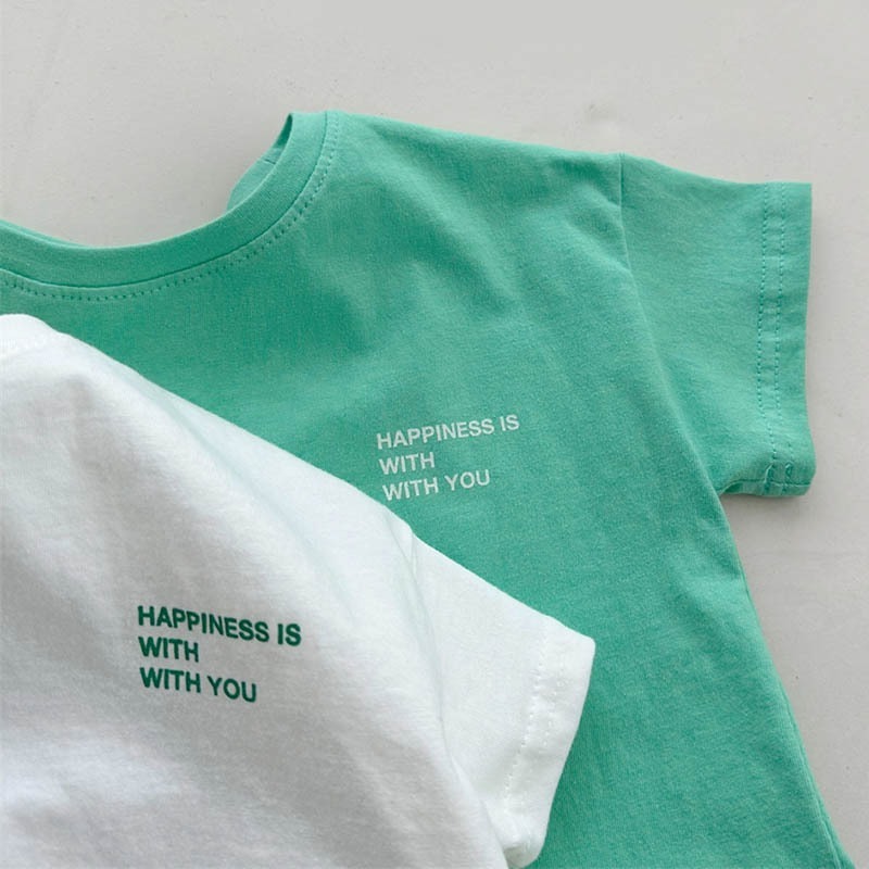 親子ペアルック 「Happiness」 ミント＆ホワイト Tシャツ