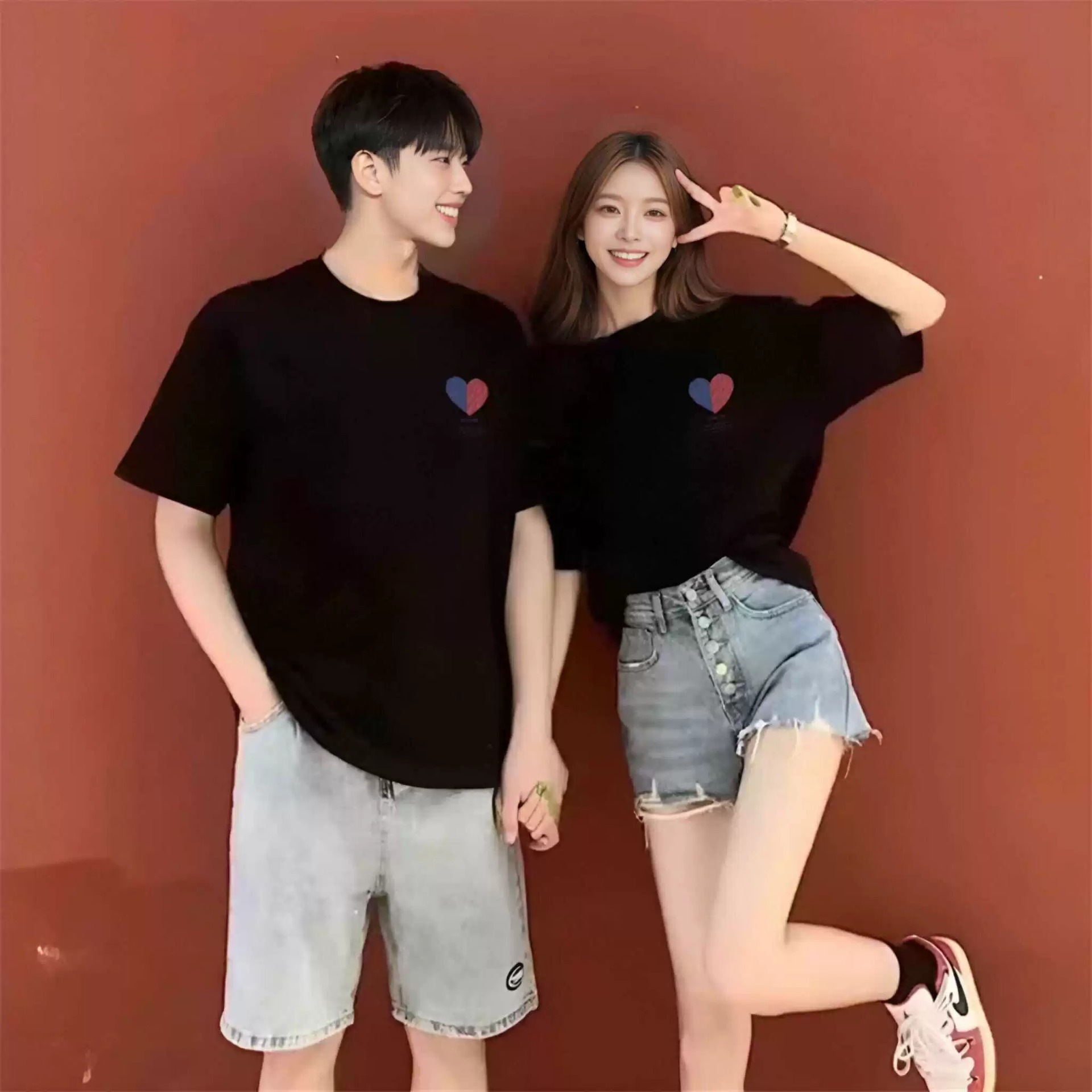 【2点セット】カラフルハート シンプルTシャツ