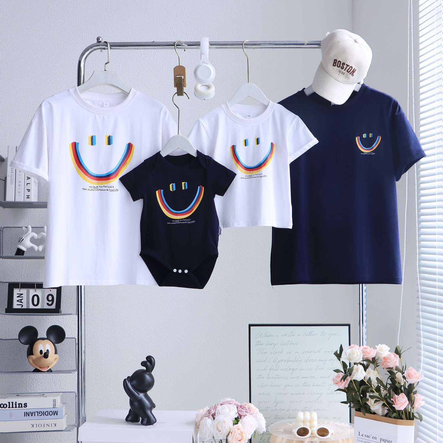 親子ペアルック レインボースマイルTシャツ