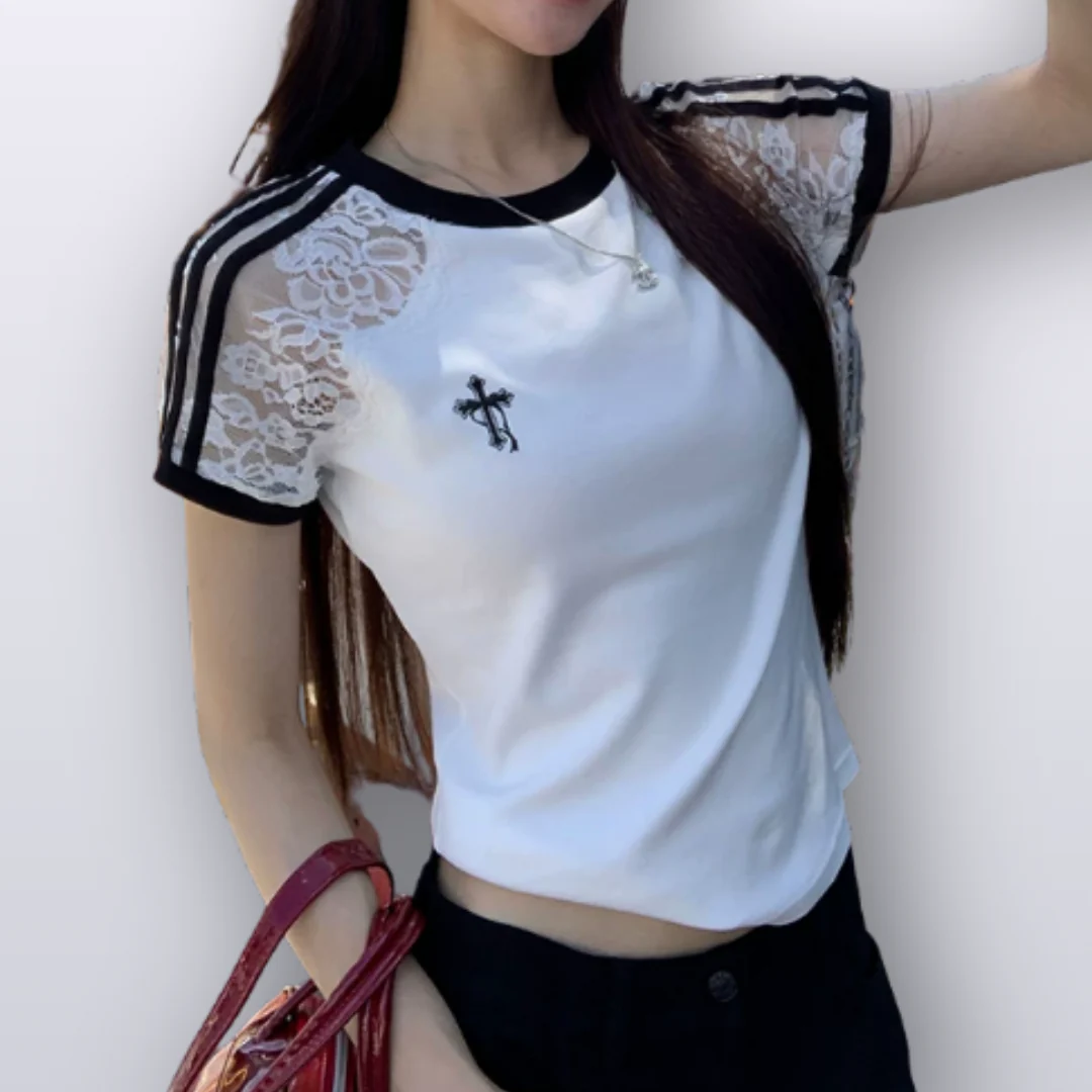 カップルペアルック クロスロゴ リンガーTシャツ