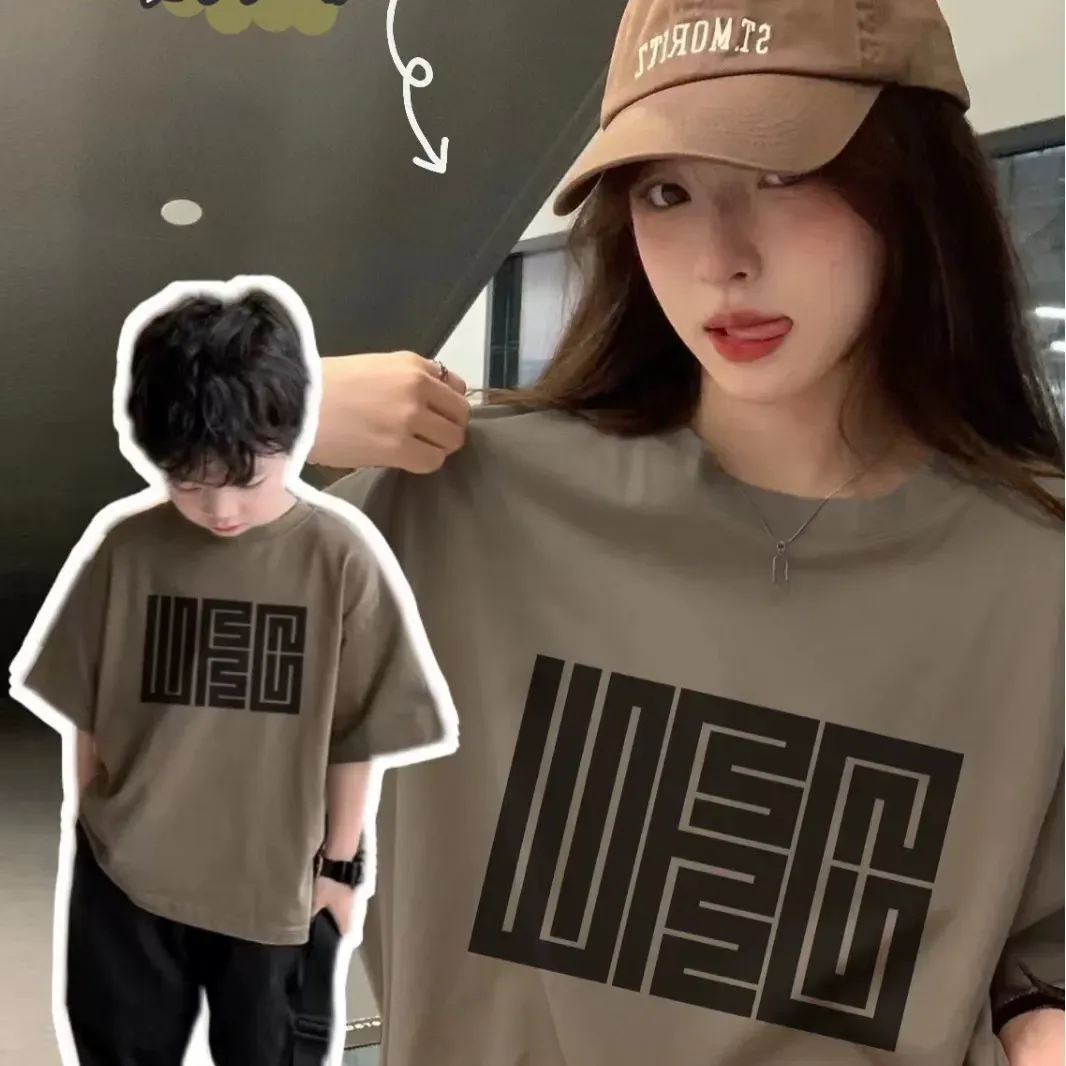 親子ペアルック アーバンジオメトリックロゴ Tシャツ＆ロンパース 