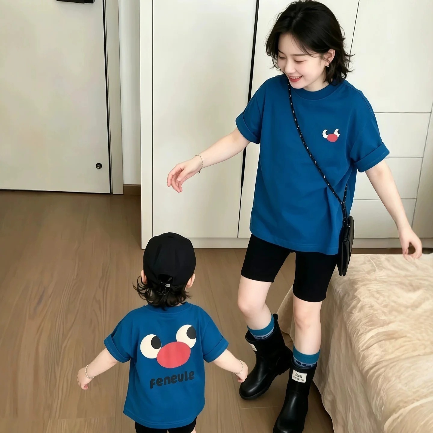 親子ペアルック Feneule ビッグフェイス プリントTシャツ