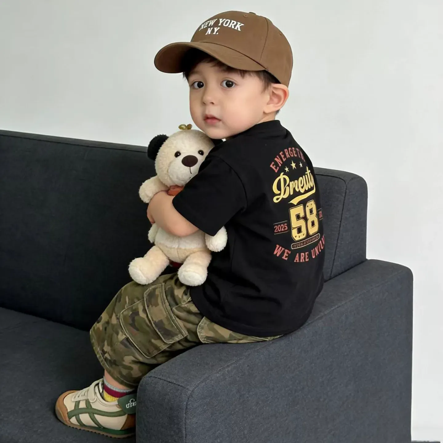 親子ペアルック ヴィンテージ風 カレッジロゴTシャツ