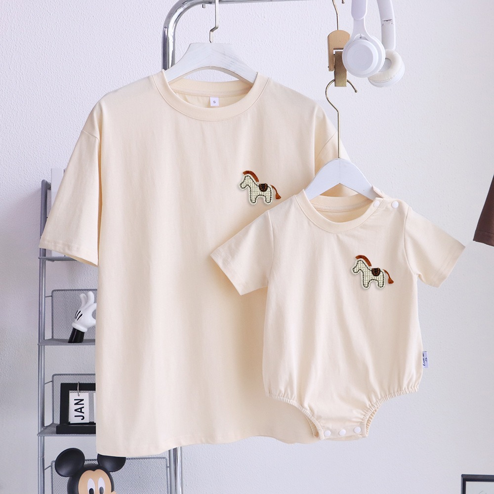 親子ペアルック ほっこり木馬 ナチュラルTシャツ・ロンパース
