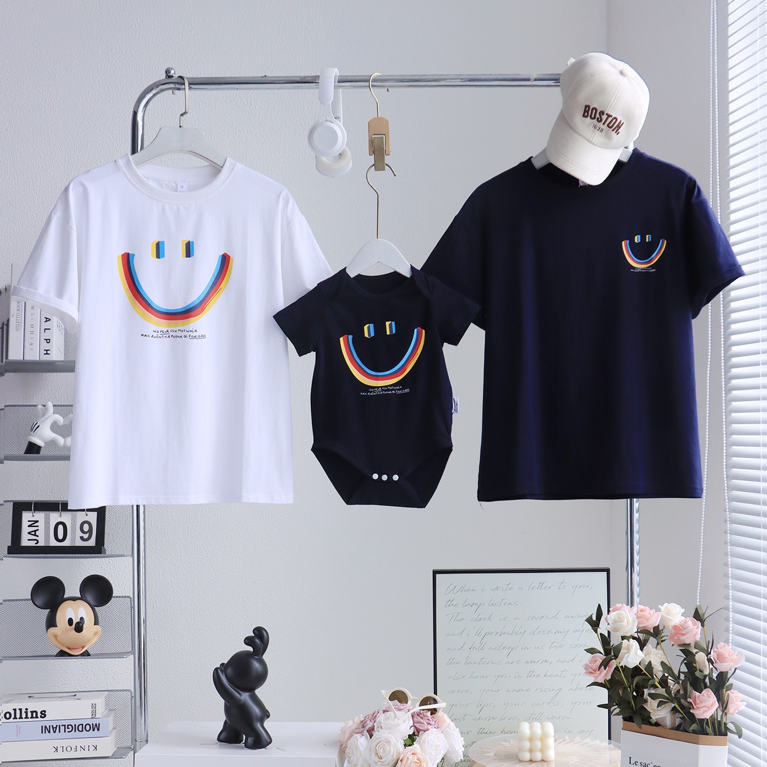 親子ペアルック レインボースマイルTシャツ