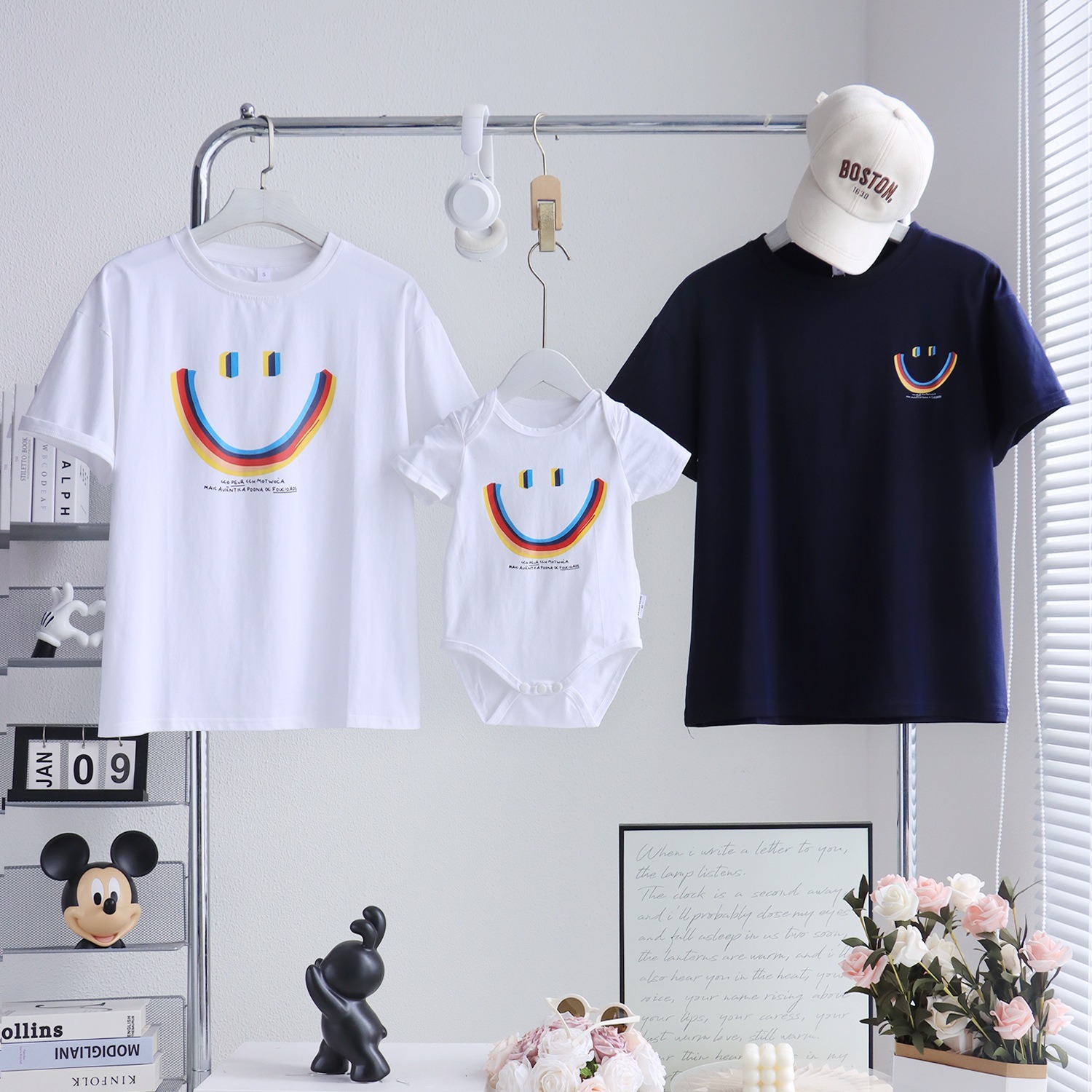 親子ペアルック レインボースマイルTシャツ