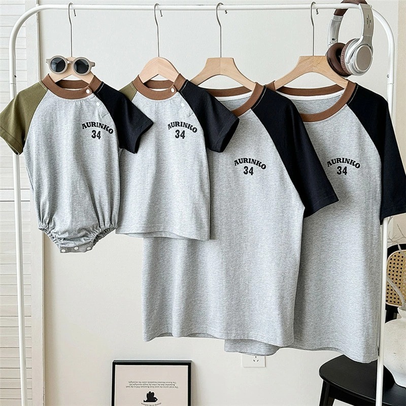 親子ペアルック ヴィンテージライク・ラグランTシャツ＆ロンパース