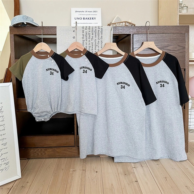親子ペアルック ヴィンテージライク・ラグランTシャツ＆ロンパース
