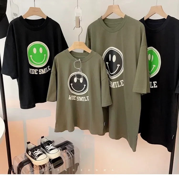 親子ペアルック WIDE SMILE ストリート風Tシャツ＆ロンパース