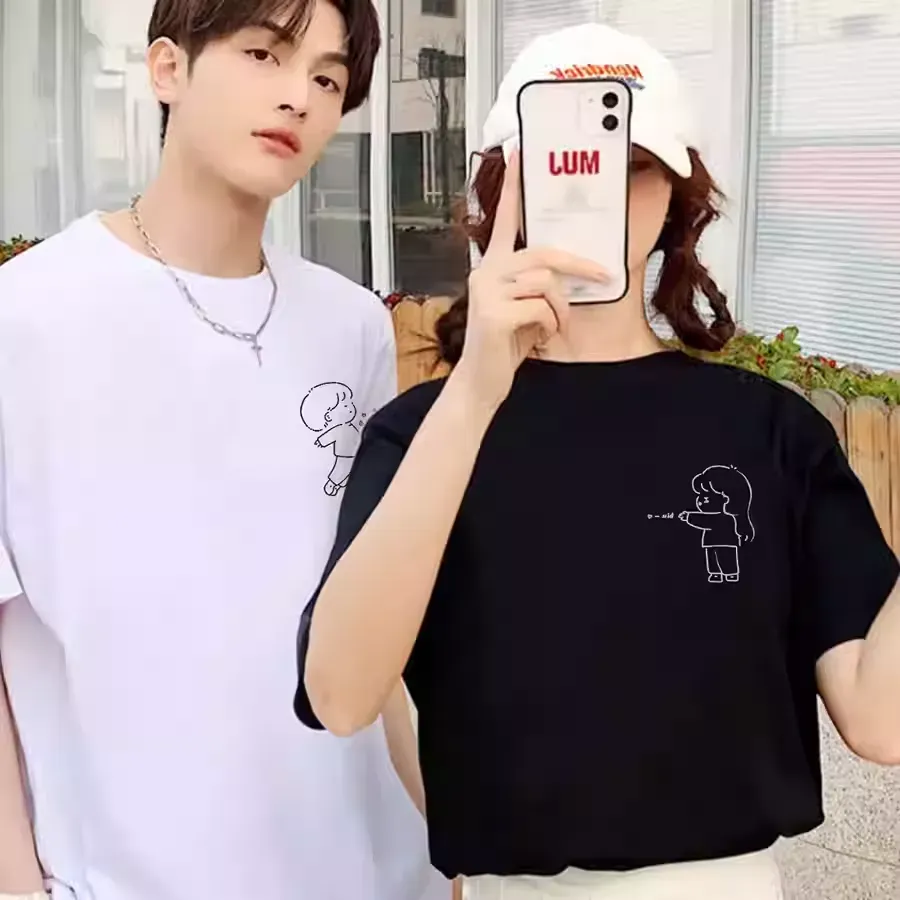 【2点セット】カップルペアルック ハート・ショット リンクTシャツ