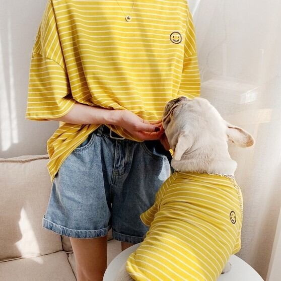 ペットペアルック ボーダー柄 スマイルTシャツ