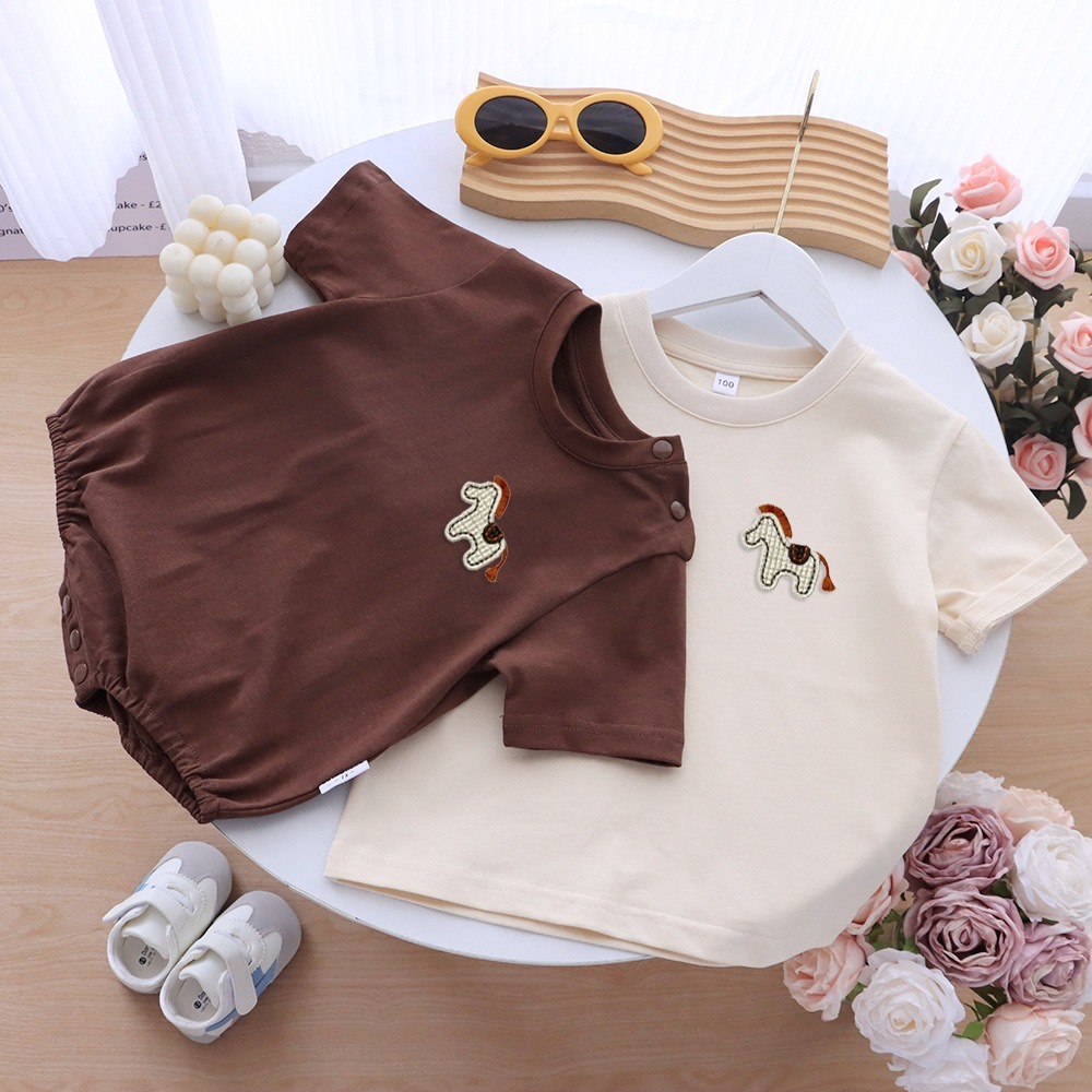 親子ペアルック ほっこり木馬 ナチュラルTシャツ・ロンパース