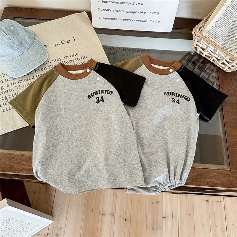 親子ペアルック ヴィンテージライク・ラグランTシャツ＆ロンパース