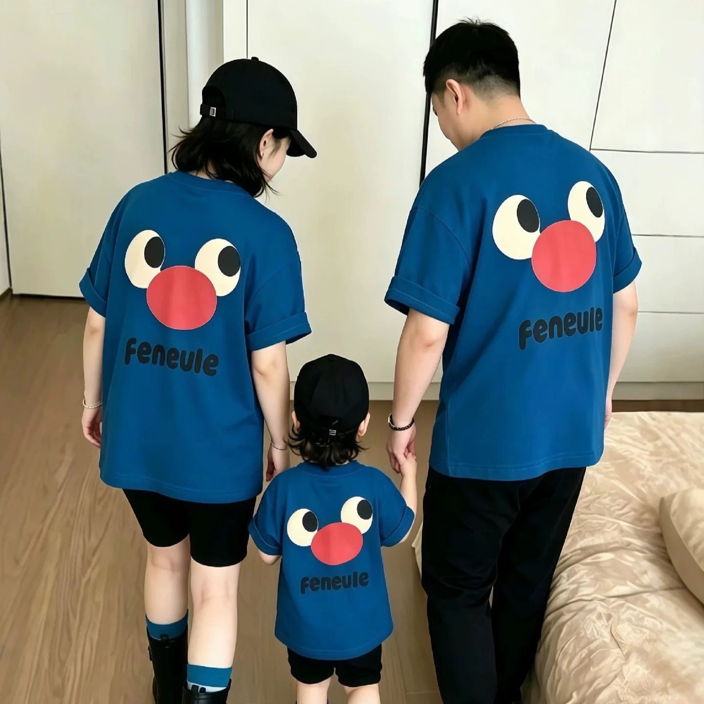 親子ペアルック Feneule ビッグフェイス プリントTシャツ