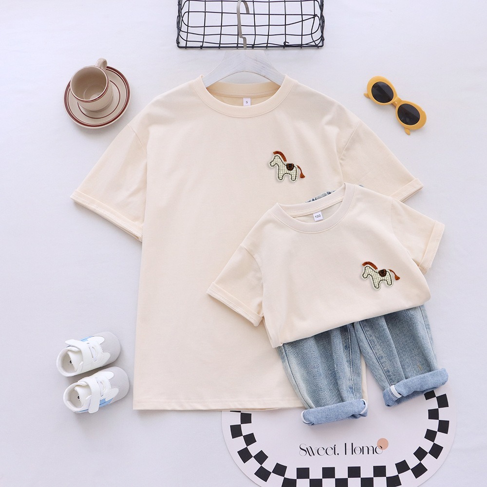 親子ペアルック ほっこり木馬 ナチュラルTシャツ・ロンパース