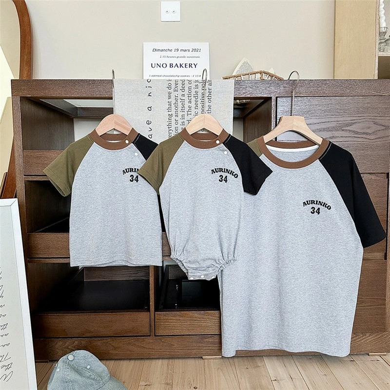 親子ペアルック ヴィンテージライク・ラグランTシャツ＆ロンパース