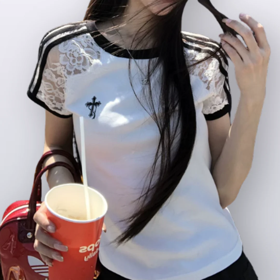 カップルペアルック クロスロゴ リンガーTシャツ