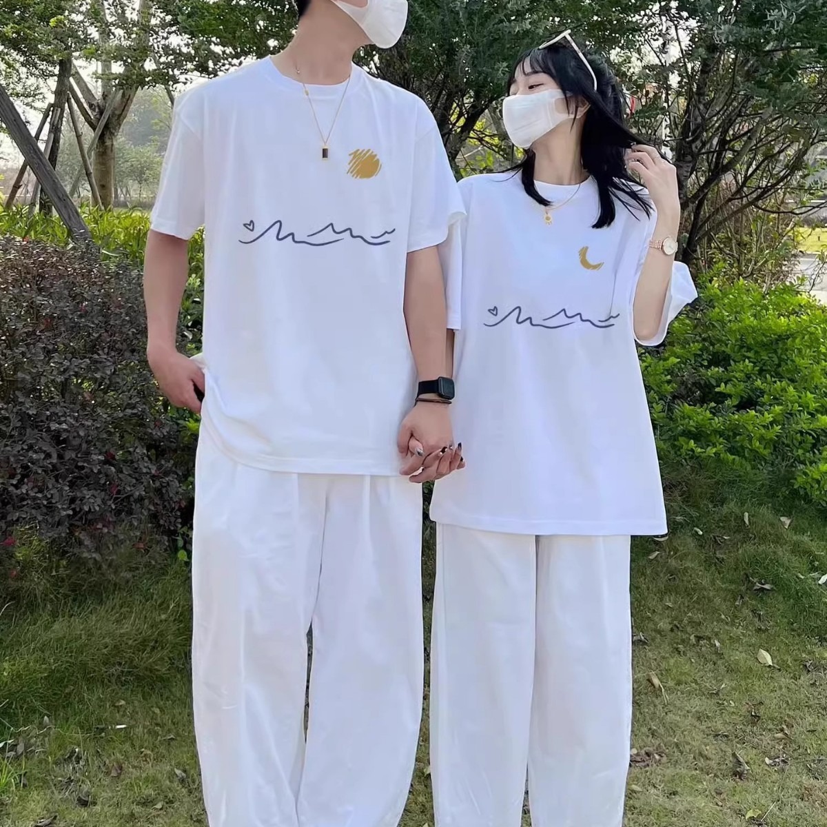 親子ペアルック Wave & Sky ラインアートTシャツ