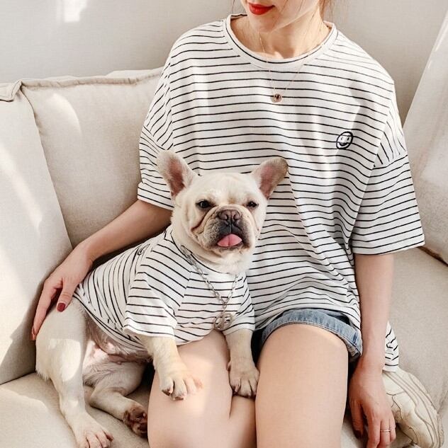 ペットペアルック ボーダー柄 スマイルTシャツ