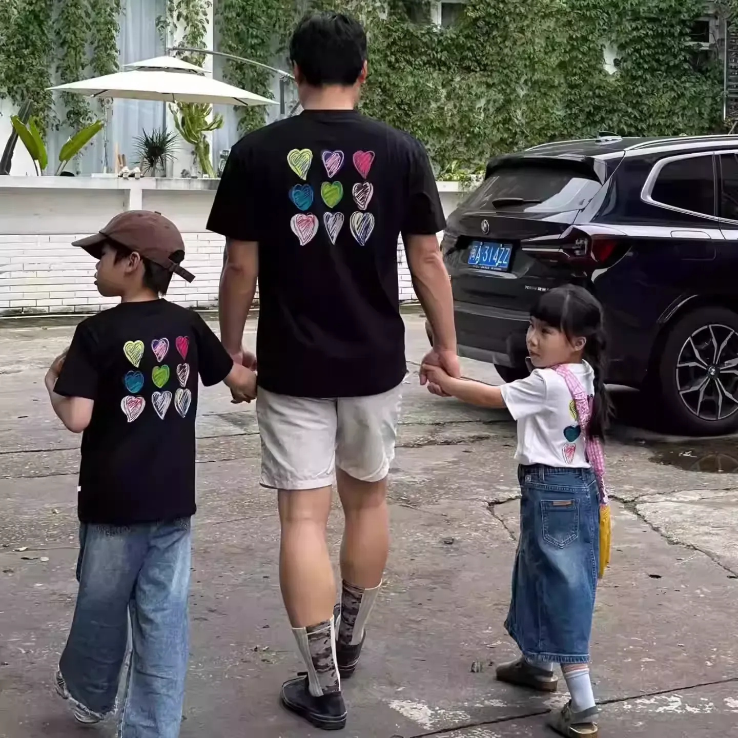 親子ペアルック バックハートTシャツ