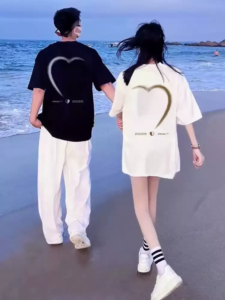 カップルペアルック つながるハートTシャツ