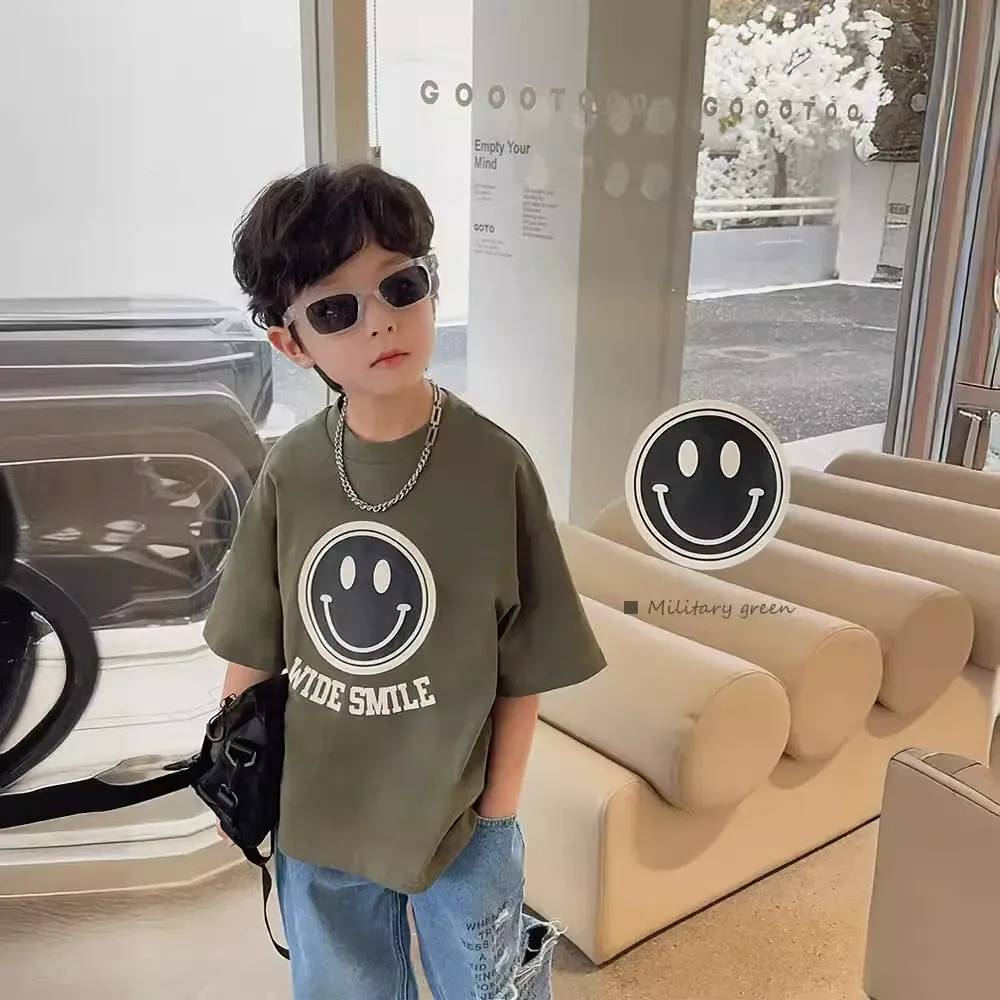 親子ペアルック WIDE SMILE ストリート風Tシャツ＆ロンパース