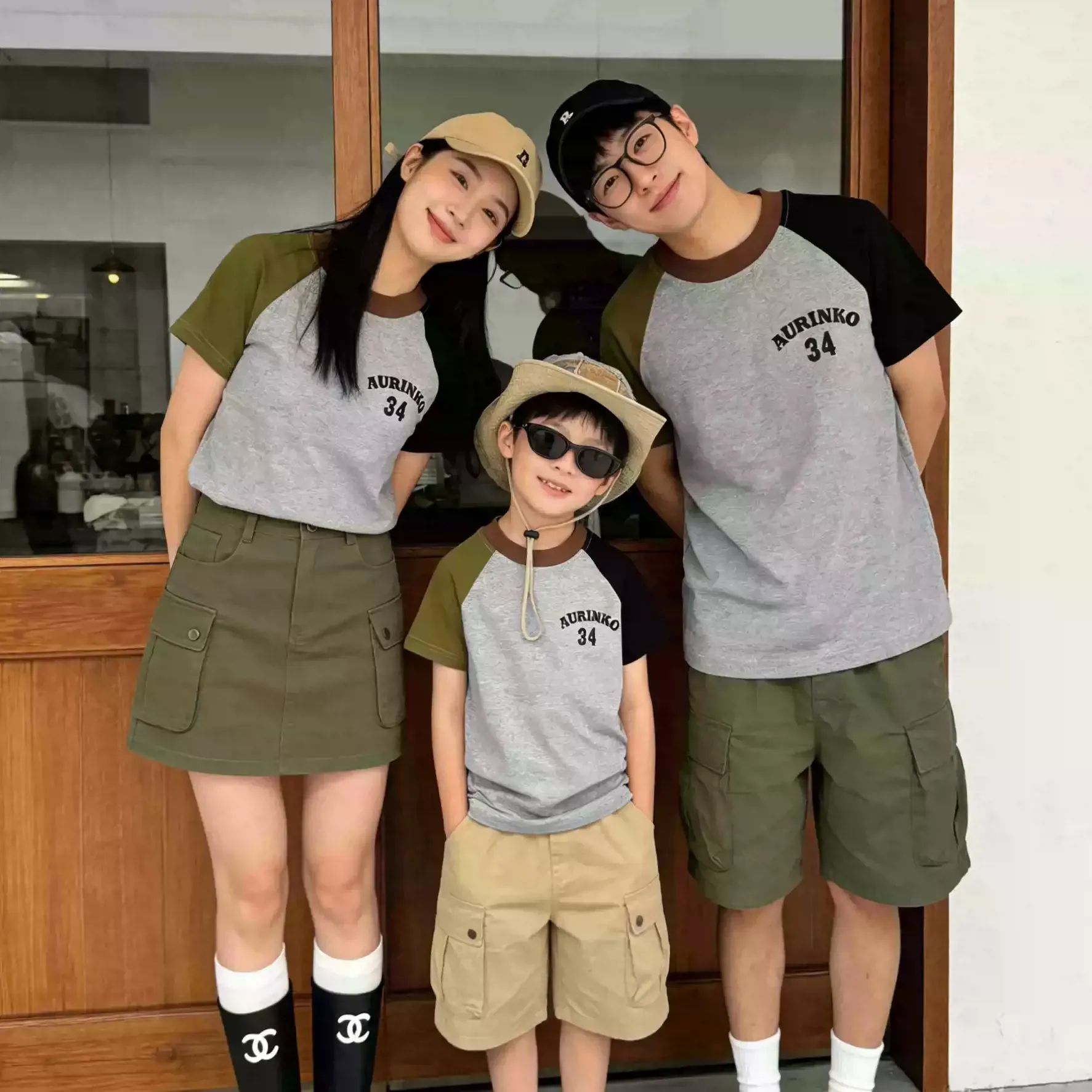 親子ペアルック ヴィンテージライク・ラグランTシャツ＆ロンパース