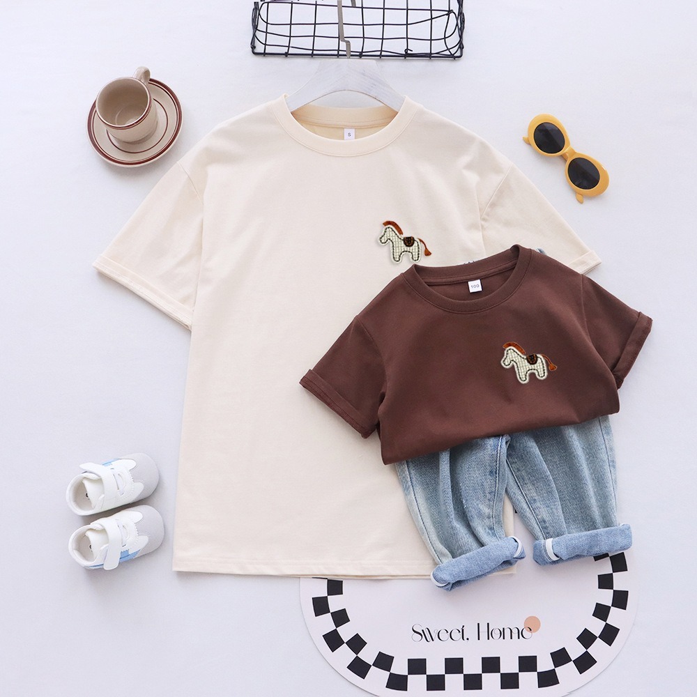 親子ペアルック ほっこり木馬 ナチュラルTシャツ・ロンパース