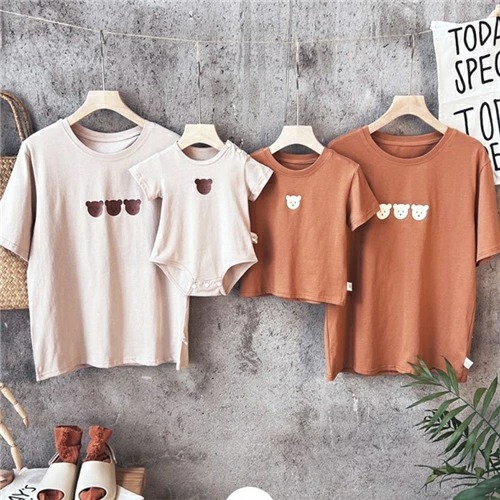 親子ペアルック ほっこりベアー ニュアンスカラー Tシャツ・ロンパース