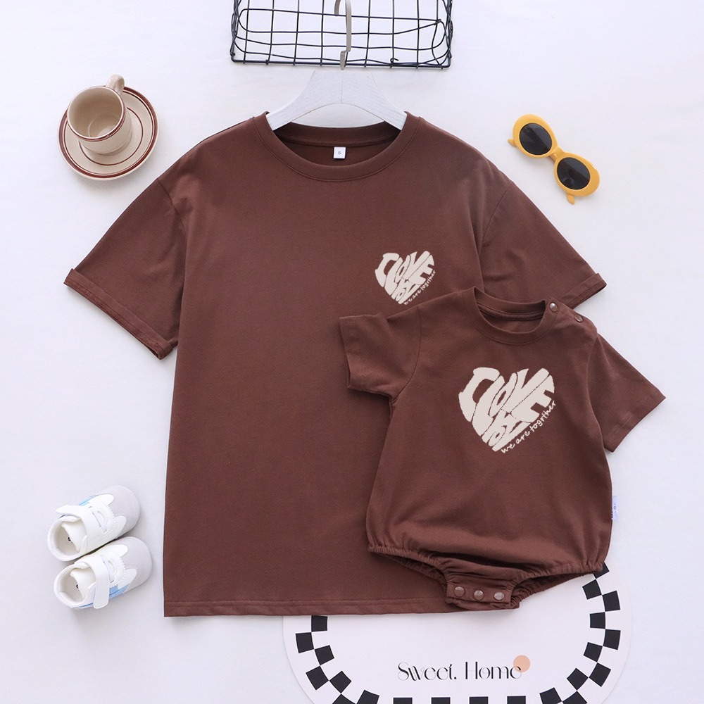 親子ペアルック ナチュラルハートロゴ Tシャツ・ロンパース