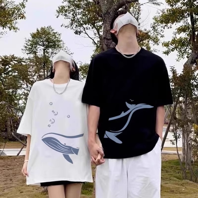 【2点セット】カップルペアルック つながるクジラTシャツ
