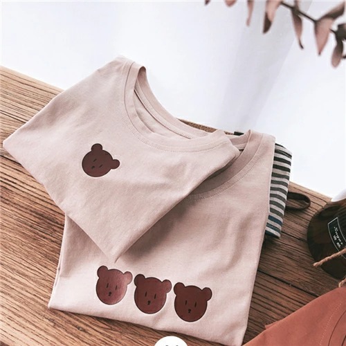 親子ペアルック ほっこりベアー ニュアンスカラー Tシャツ・ロンパース