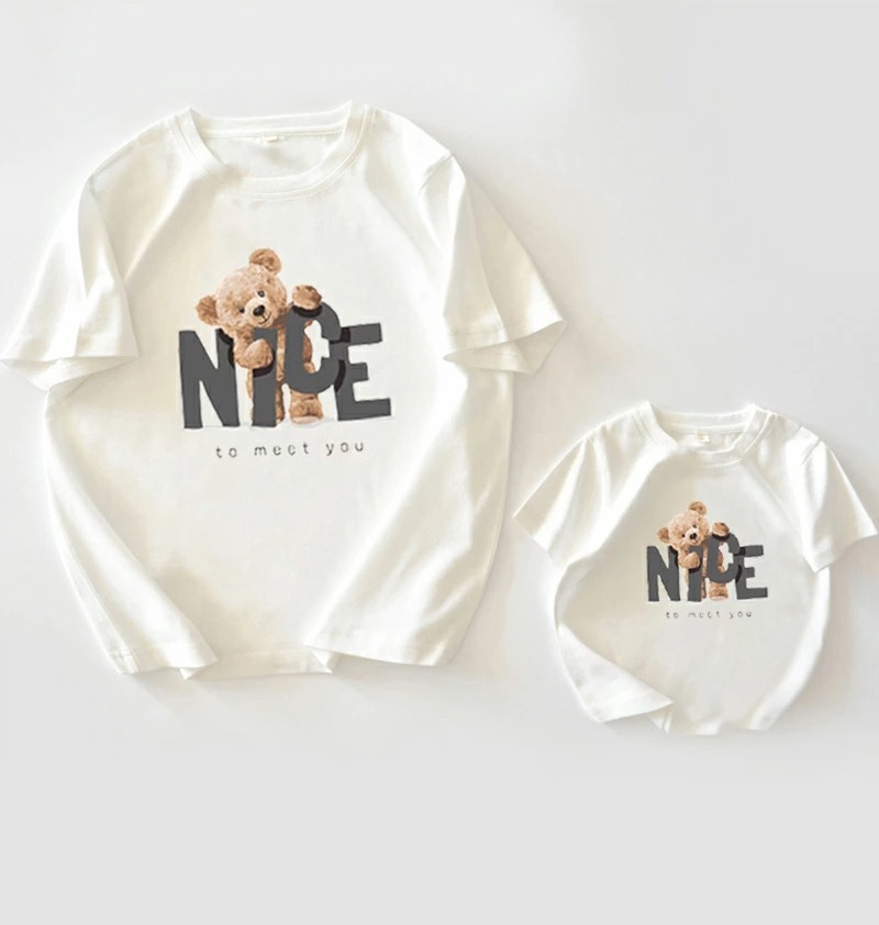親子ペアルック モノトーン NICEベアー Tシャツ・ロンパース