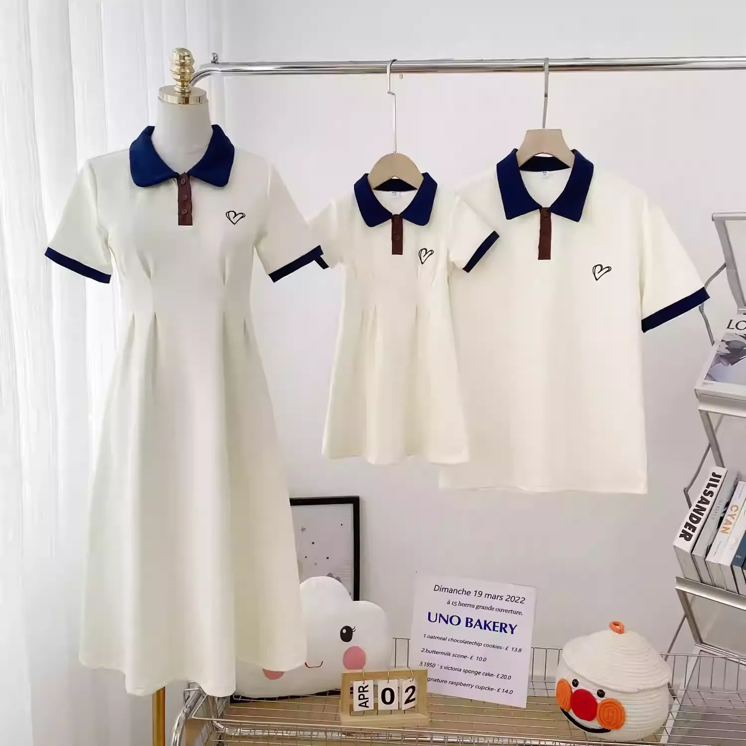 親子ペアルック ハートリンク 胸元ロゴが可愛いポロ＆ワンピース